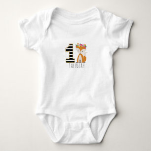 Floral Baby Fox Streifen Erstes Geburtstags-Shirt Strampler
