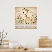 Floral Baby Giraffe Kinderzimmer Poster (Küche)