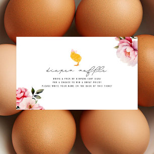 Floral Baby Girl Chick Diaper Raffle Begleitkarte