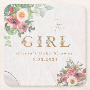 Floral Baby Girl Dusche Rechteckiger Pappuntersetzer