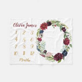 Floral Baby Girl Milestone Monthly Baby Blanket Fleecedecke