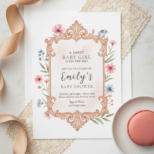 Floral Baby Girl Shower Invitation Frame Einladung