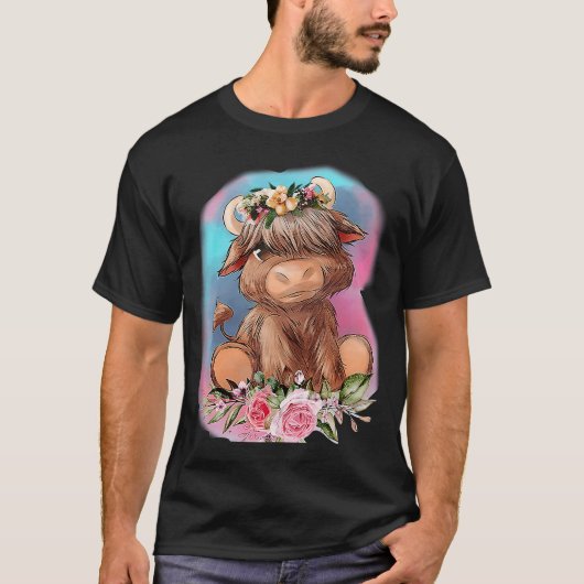 Floral Baby Highland Cow Farm Animes Western Coun T-Shirt (Vorderseite)