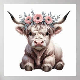 Floral Baby Highland Cow Kinderzimmer Print Poster