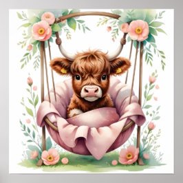 Floral Baby Highland Cow Nursery Print Poster