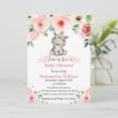 Floral Baby Hippo Princess Baby Dusche Einladung (Stehend Vorderseite)