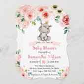 Floral Baby Hippo Princess Kinderdusche Einladung (Vorne/Hinten)