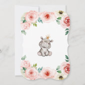 Floral Baby Hippo Princess Kinderdusche Einladung (Rückseite)
