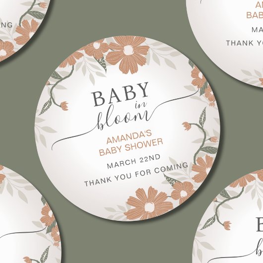 Floral Baby in Bloom Danke Dusche Runder Aufkleber