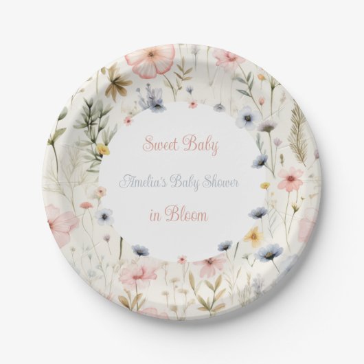 Floral Baby in Bloom Theme Kinderdusche Pappteller (Vorderseite)
