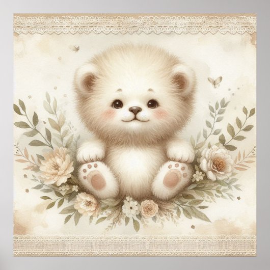 Floral Baby Lion Kinderzimmer Poster (Vorne)