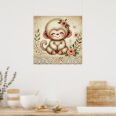 Floral Baby Monkey Kinderzimmer Poster (Küche)