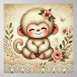 Floral Baby Monkey Kinderzimmer Poster