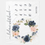 Floral Baby Month Milestone Blush Navy Baby Fleecedecke (Vorderseite)