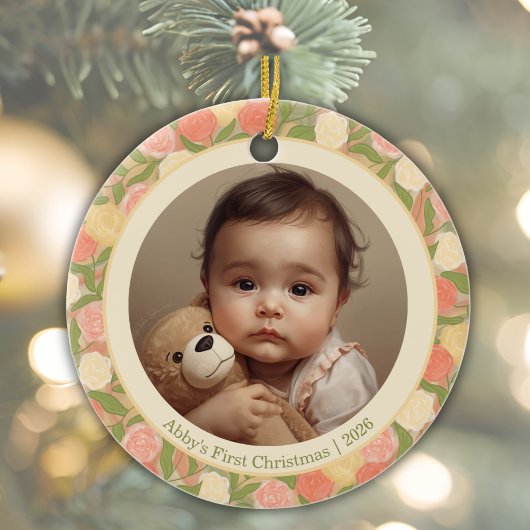 Floral Baby’s First Christmas Custom Ornament 