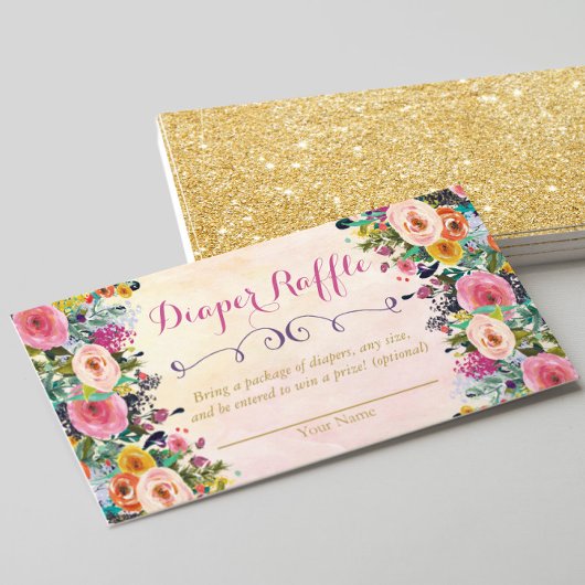 Floral Baby Shower Diaper Raffekarte Begleitkarte