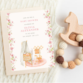 Floral Baby shower in nursery pinky watercolor Einladung