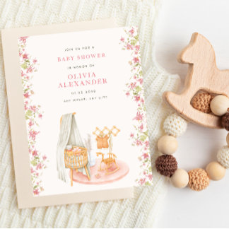 Floral Baby shower in nursery pinky watercolor Einladung
