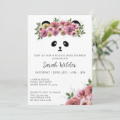 Floral Baby Shower Panda Bärenthema Niedliches Mäd Einladung (Stehend Vorderseite)