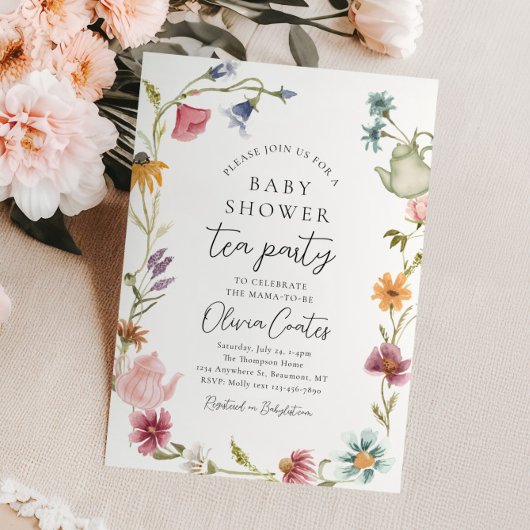 Floral Baby Shower Tee Party Einladung