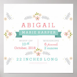 Floral Baby Stats Poster