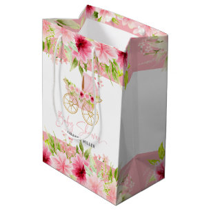 Floral Baby Stroller Baby Shower Typografie Mittlere Geschenktüte