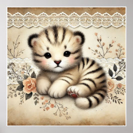 Floral Baby Tiger Kinderzimmer Poster