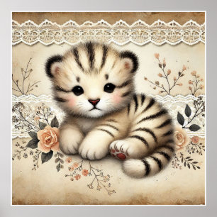 Floral Baby Tiger Kinderzimmer Poster