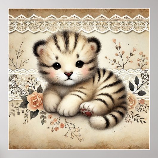 Floral Baby Tiger Kinderzimmer Poster (Vorne)