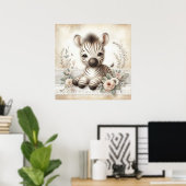 Floral Baby Zebra Kinderzimmer Poster (Heimbüro)