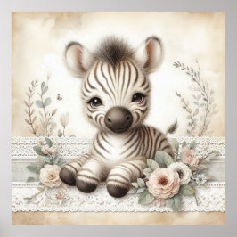 Floral Baby Zebra Kinderzimmer Poster
