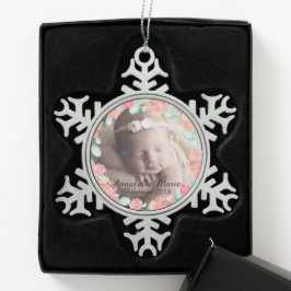 Floral Baby's First Christmas Schneeflocken Zinn-Ornament