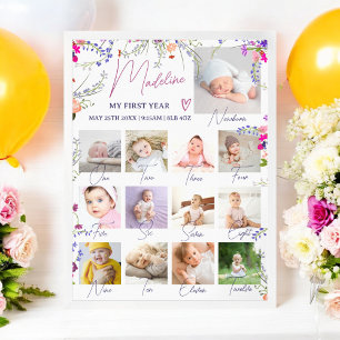 Floral Baby's First Year Foto Collage Meilenstein Poster