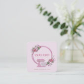 Floral Bakery Business Card | Rosa Mixer-Logo Quadratische Visitenkarte (Stehend Vorderseite)