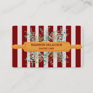 Floral Bakery Patisserie Streifen bordeauxrot QR C Visitenkarte