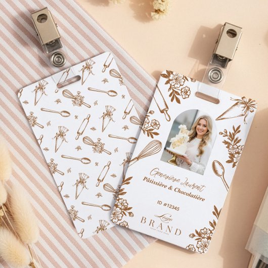 Floral Baking Utensils Bakery Logo Employee Photo Ausweis