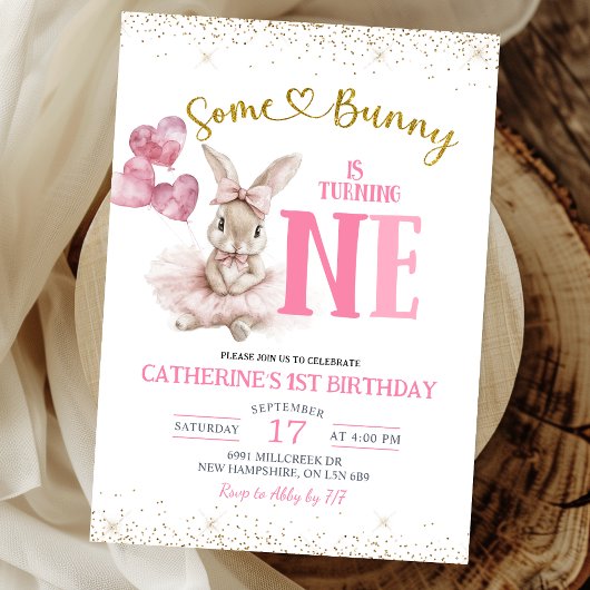 Floral Ballerina Bunny First Birthday Invitation Einladung