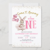 Floral Ballerina Bunny First Birthday Invitation Einladung (Vorderseite)