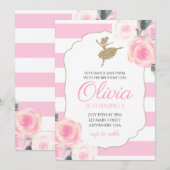 Floral Ballerina Geburtstagseinladung Einladung (Vorne/Hinten)