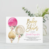 Floral Ballon Baby Dusche Einladung (Stehend Vorderseite)