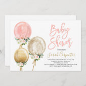 Floral Ballon Baby Dusche Einladung (Vorne/Hinten)