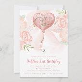 Floral Balloon Einladung zum ersten Geburtstag (Vorderseite)