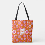 Floral Bandana Print Monogram Tasche<br><div class="desc">Diese mutig farbige Blume Power Tasche ist bereit für Ihr Monogramm. Der im Stil der 60er Jahre wiederholte Folk-Blume-Druck wird in einer hellen Farbpalette aus heiß rosa, weiß und orange rot erzeugt, wobei das Monogramm scharf zentriert ist und Sie mit einem Mausklick bearbeiten können. Sie haben die Wahl zwischen Größe...</div>