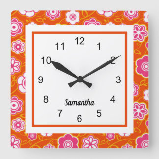 Floral Bandana Print Quadratische Wanduhr