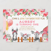 Floral Barnyard Farm Animals Geburtstag Einladung (Vorne/Hinten)