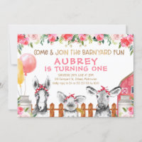 Floral Barnyard Farm Animals Geburtstag Einladung