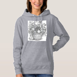 Floral Basket and Fruits Ink Illustration Hoodie