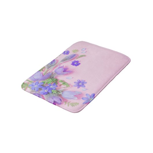 Floral Bath Mat | Blue Wildflowers Memory Foam Rug Badematte (Schrägansicht)
