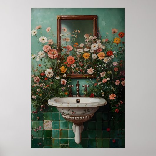 Floral Bathroom Print, Botanical Bathroom Flower Poster (Vorne)