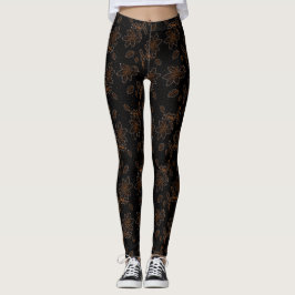 Floral Batik Muster Dot Gold Black Leggings